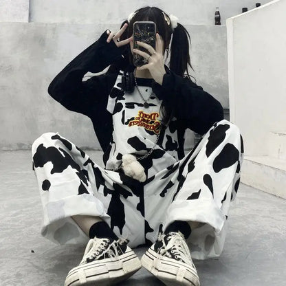 2025 Streetwear Jumpsuit Cow Inspired Design Trousers