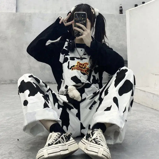 2025 Streetwear Jumpsuit Cow Inspired Design Trousers
