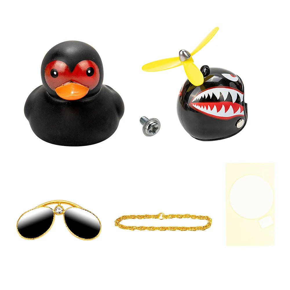 Yellow Duck Car Dashboard Decoration with Cool Glasses Propeller Helmet