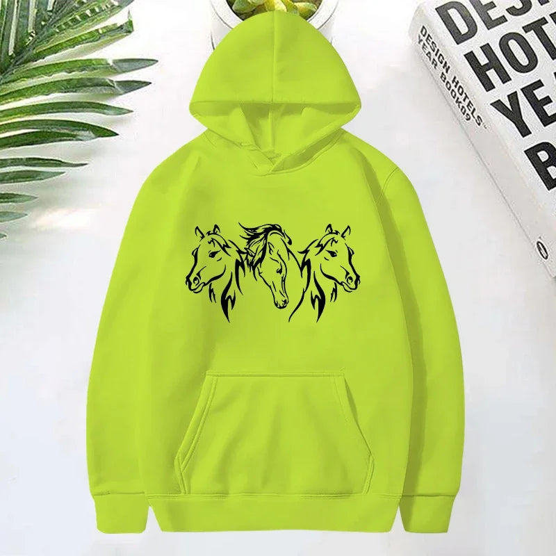 Three Horse Head Pattern Printed Hoodies