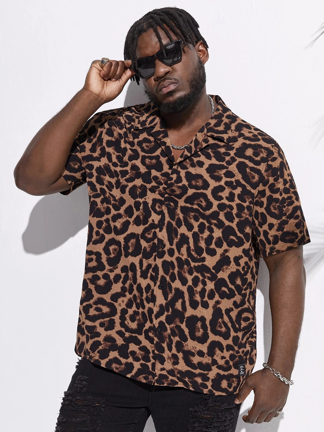 Summer Beach Leopard Pattern Print Men's Button Up Shirt