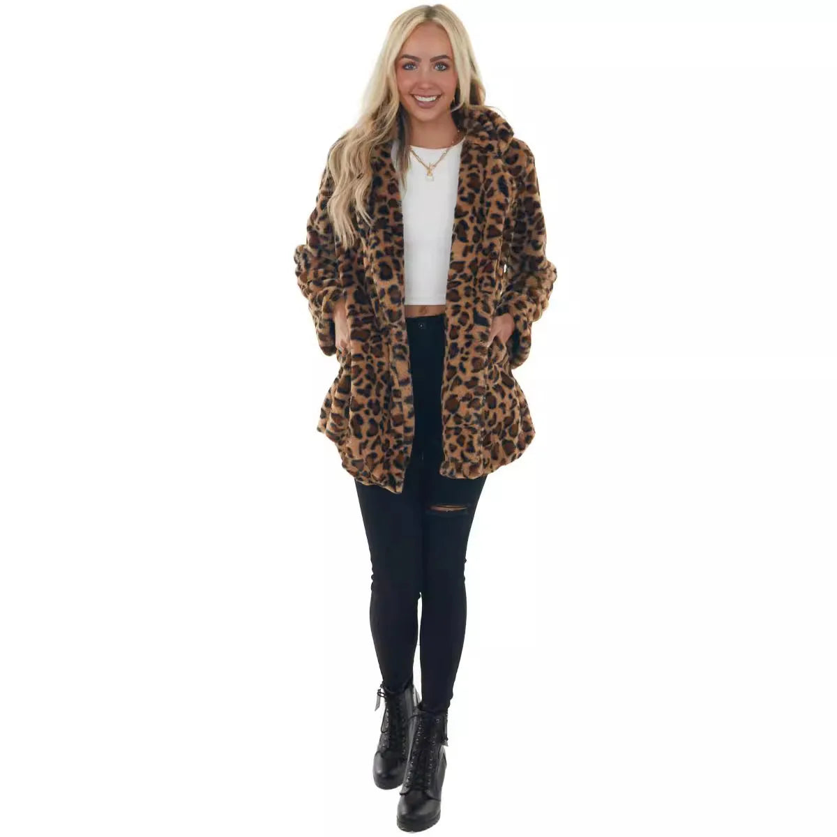 European and American Style Winter Leopard Print Overcoat