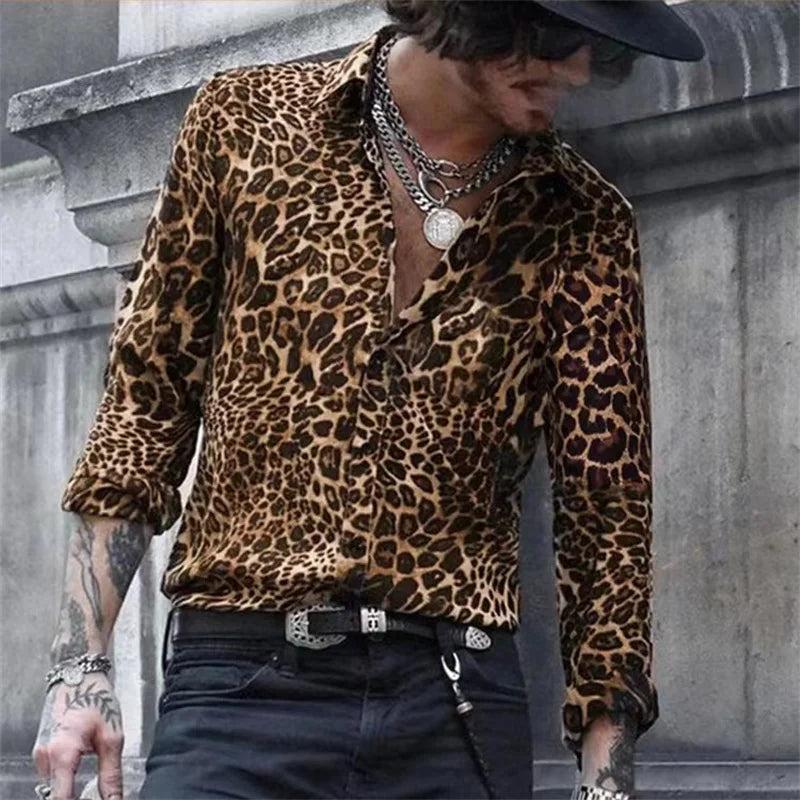 Men's luxury leopard single-button shirt