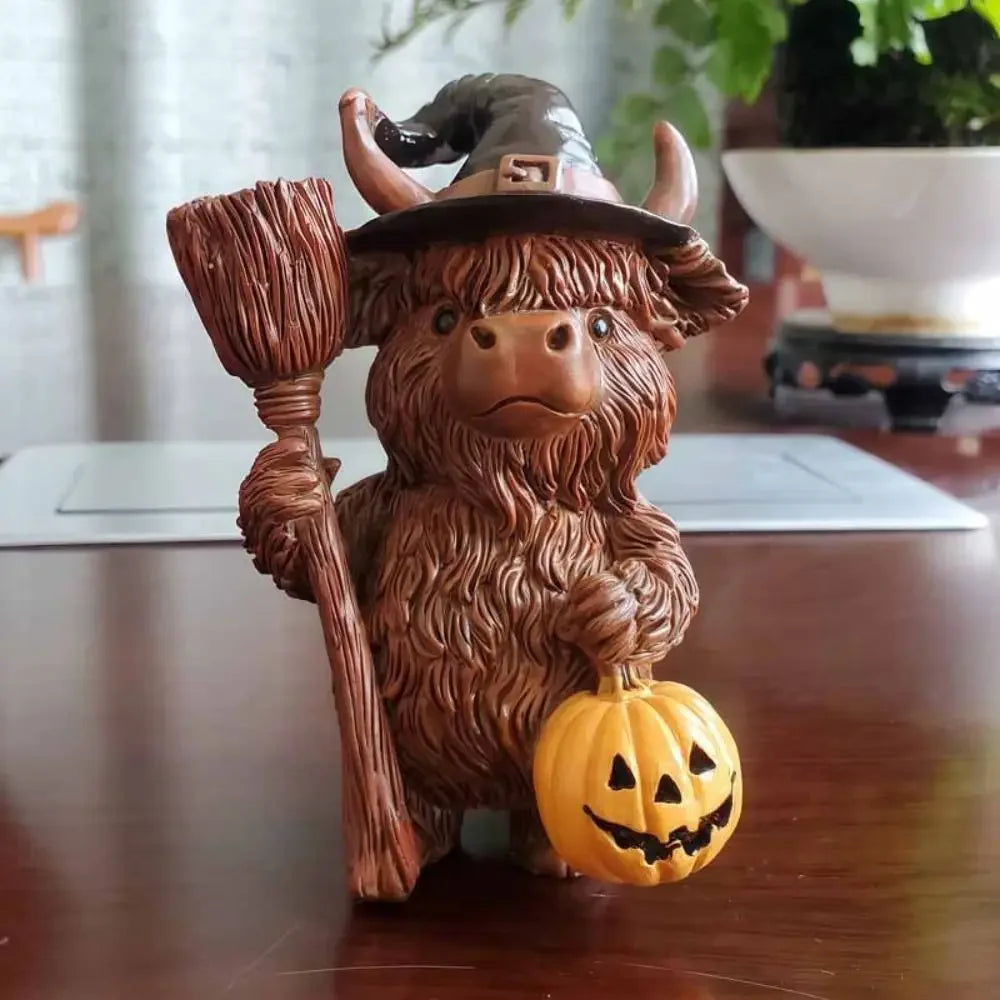 Seasonal Tabletop Ornament Resin Christmas/Halloween Highland Cow Statue