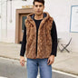 Winter Men's Leopard Casual Trendy Sleeveless Hooded Faux Fur Vest