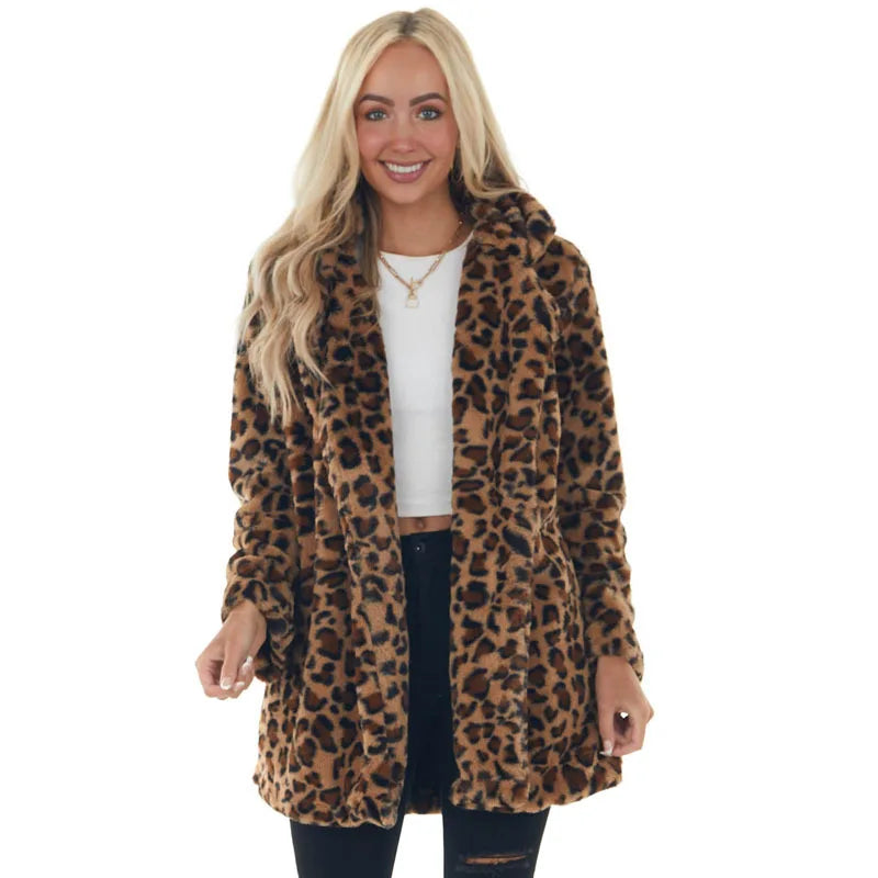European and American Style Winter Leopard Print Overcoat