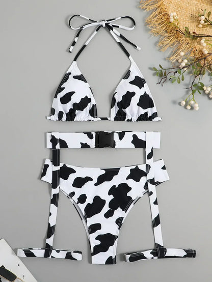 Cow Pattern Print 3 Piece Bikinis