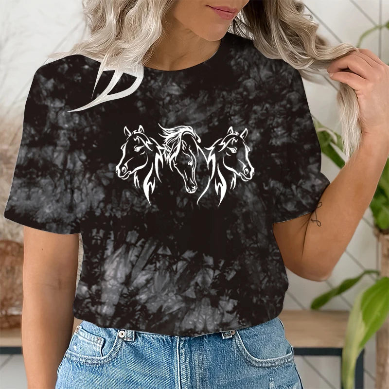 Water Horse Print T-Shirts