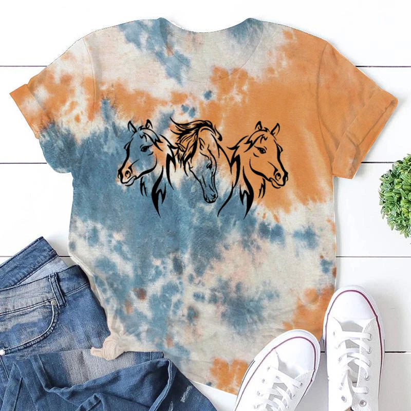 Water Horse Print T-Shirts
