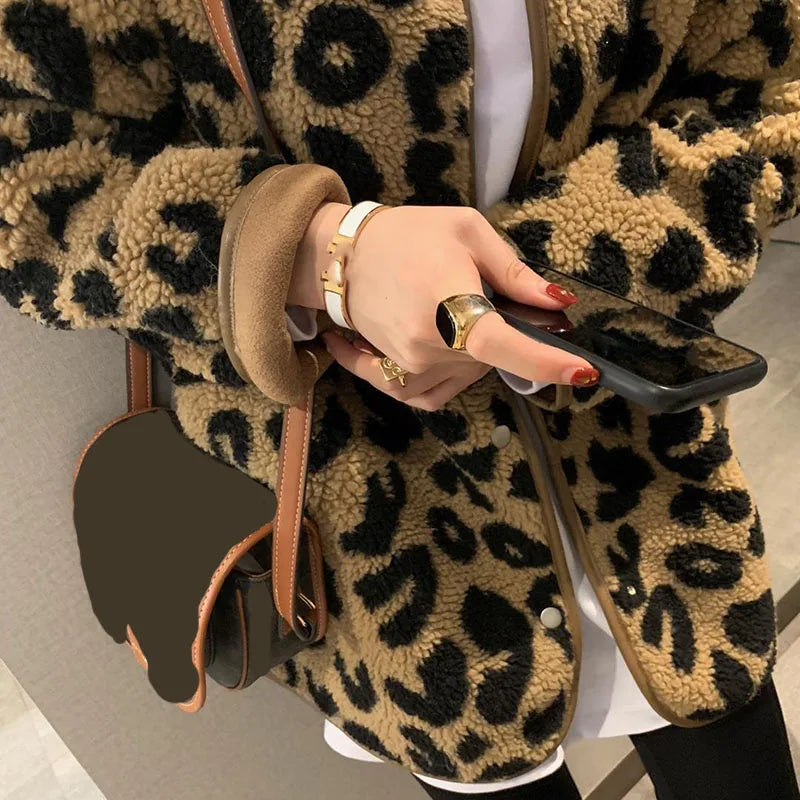 New Vintage Leopard Print Winter Warm Coats