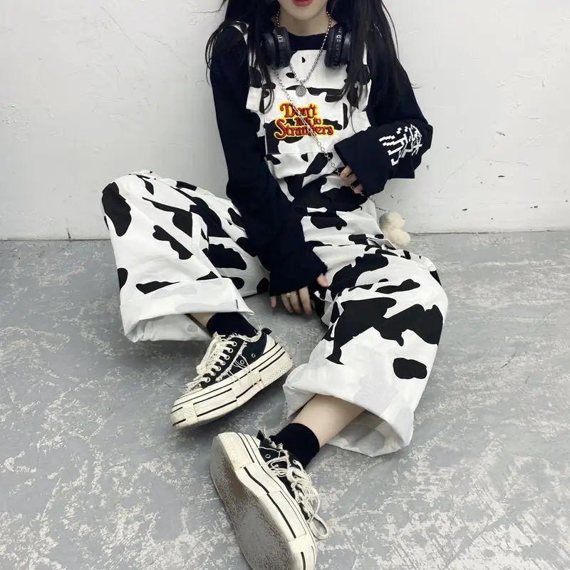 2025 Streetwear Jumpsuit Cow Inspired Design Trousers