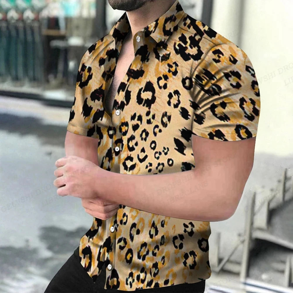 Summer Men's Hawaiian Leopard Print Shirt