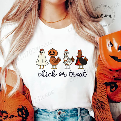 Women's T-shirt, Casual Halloween Chick or Treat Print T-shirt