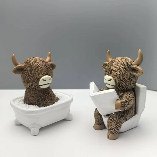 Cute Scottish Highland Cow Resin Figurines