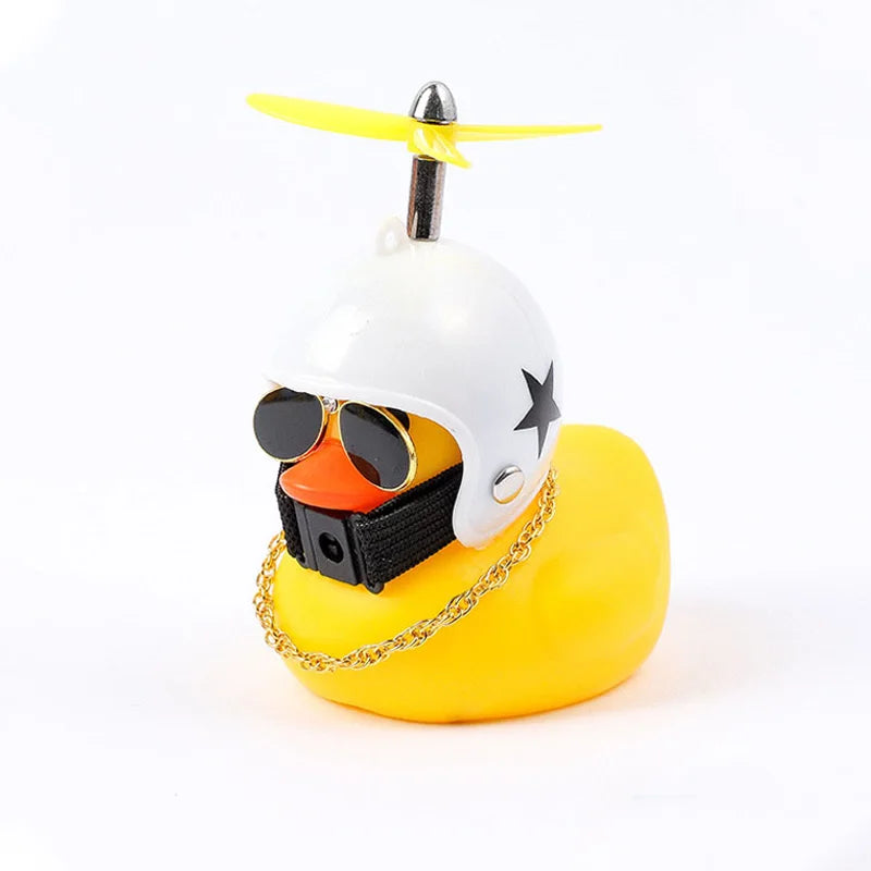 Yellow Duck Car Dashboard Decoration with Cool Glasses Propeller Helmet
