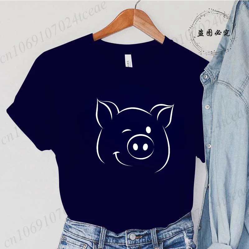Cute Cartoon Pig Print Women's Summer T Shirt