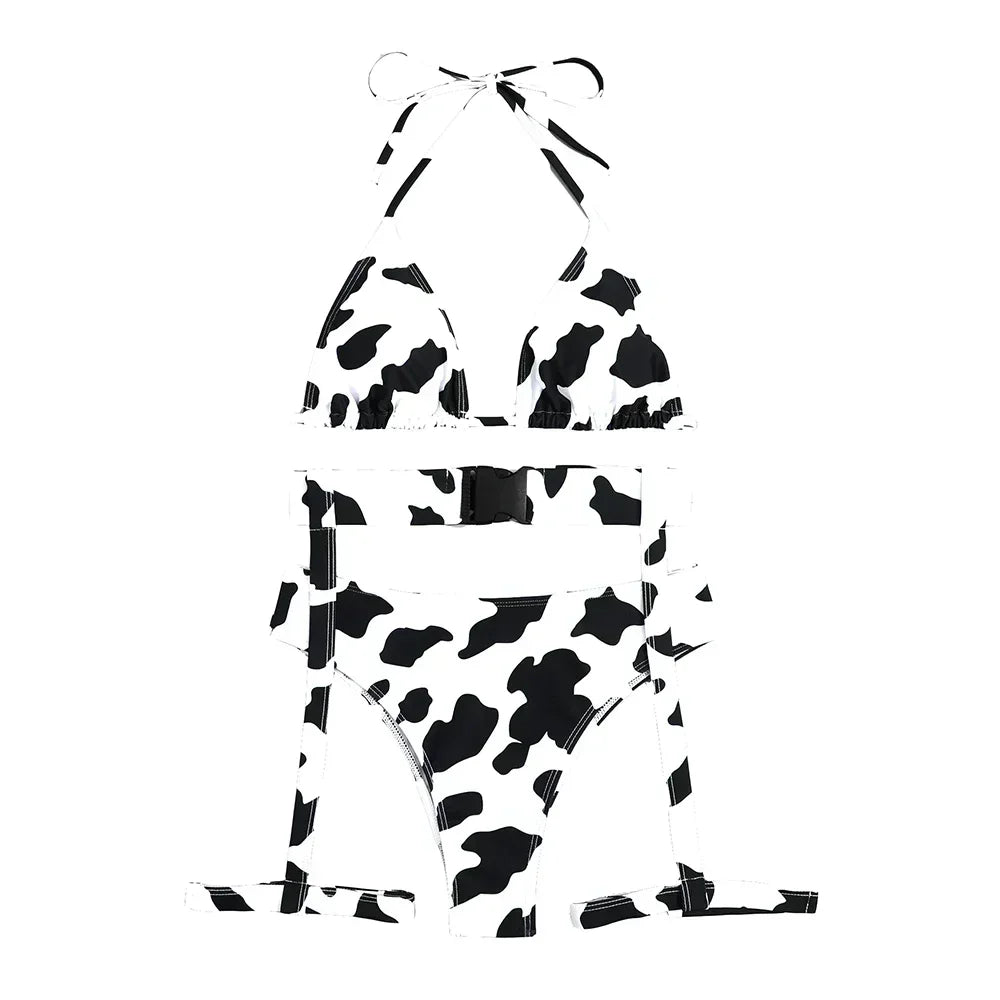 Cow Pattern Print 3 Piece Bikinis