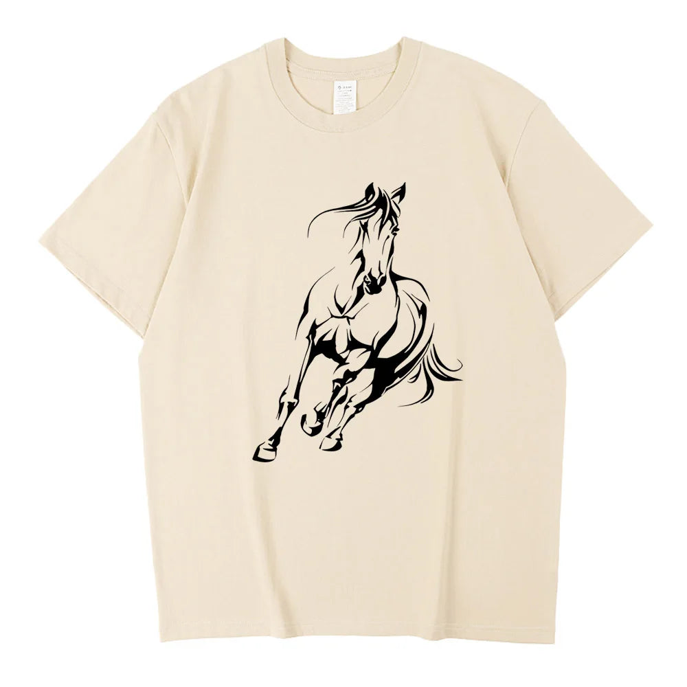 Running Horse Pattern Printed T-shirt
