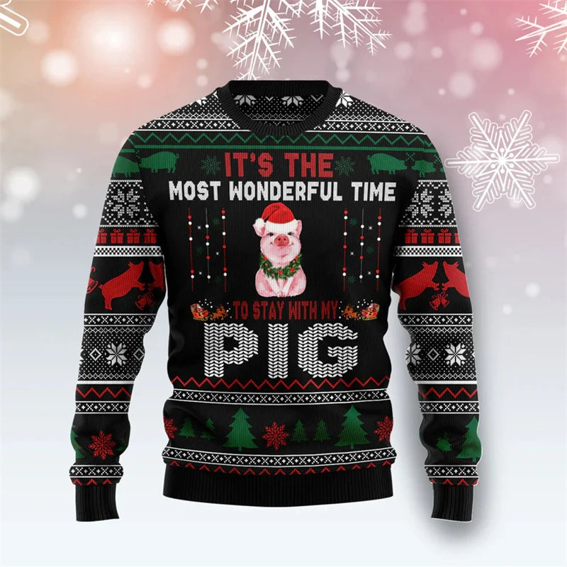 Cute Pig Graphic Christmas Sweater