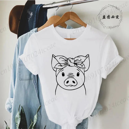 Cute Cartoon Pig Print Women's Summer T Shirt