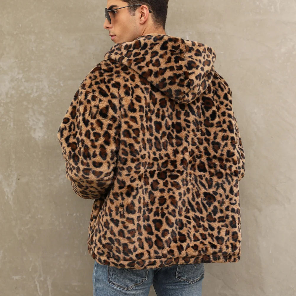 Men's Leopard Casual Loose Zipper Hooded