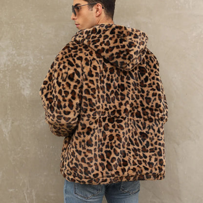Men's Leopard Casual Loose Zipper Hooded