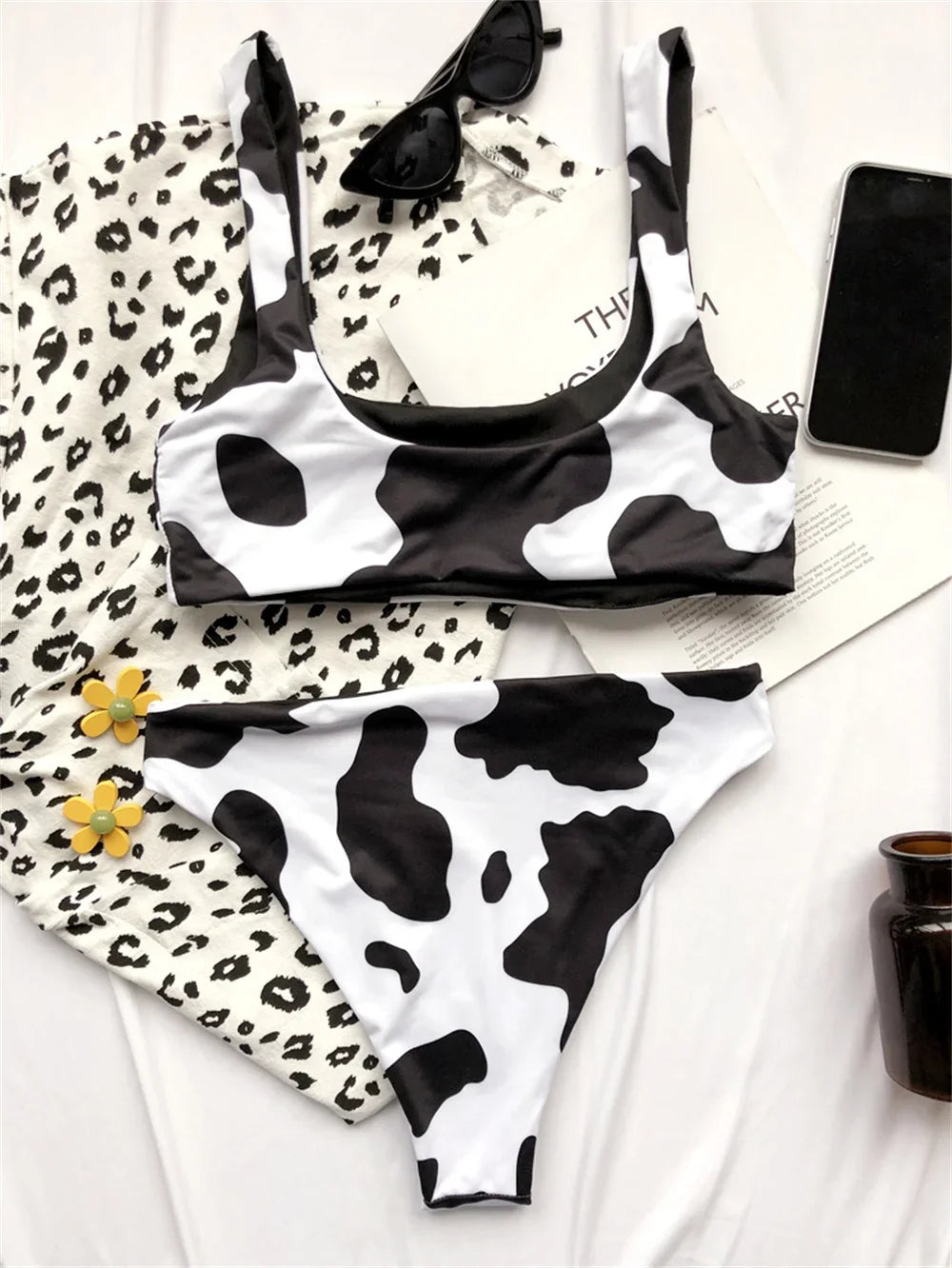 Cow Print Bikini High Waist Tankini Two Piece Swim Suit