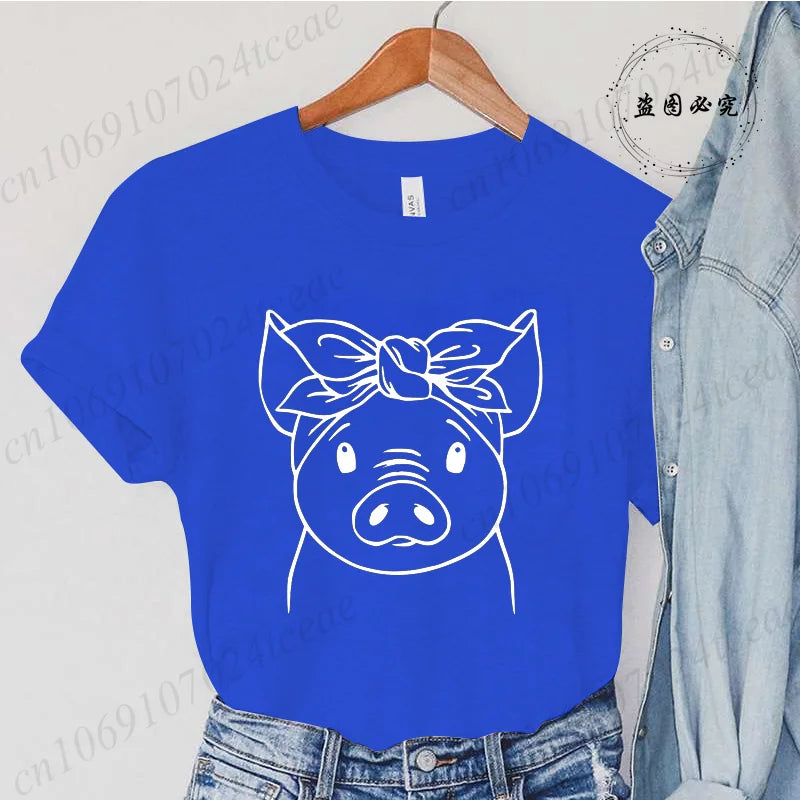 Cute Cartoon Pig Print Women's Summer T Shirt