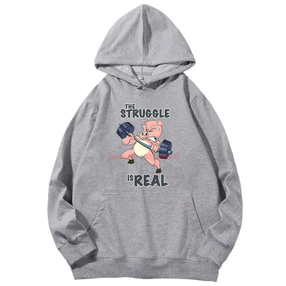 The Struggle Is Real Pig Fitness Gym Graphic Hoodie