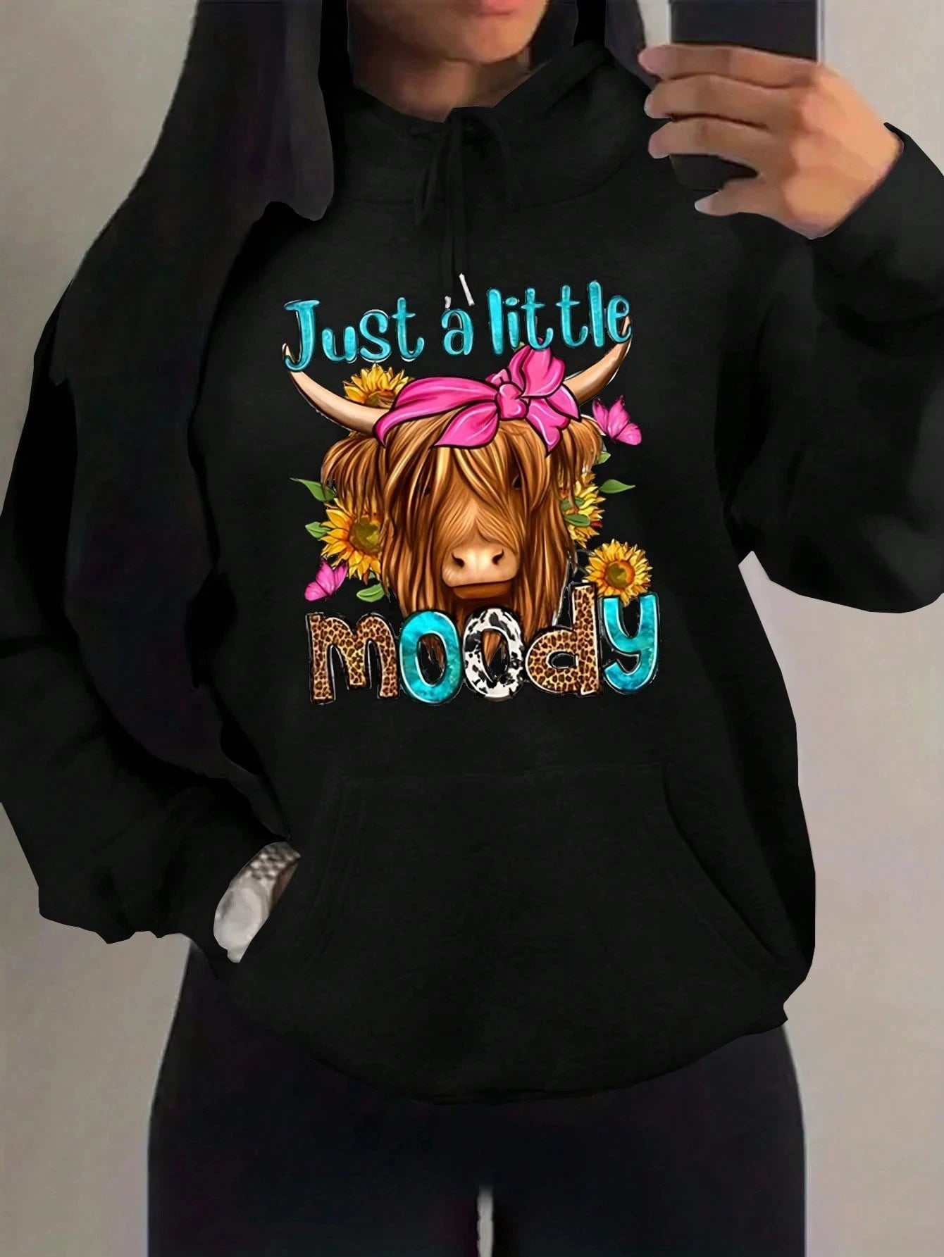 "Just A Little Moody" Highland Cow Print Hoodie