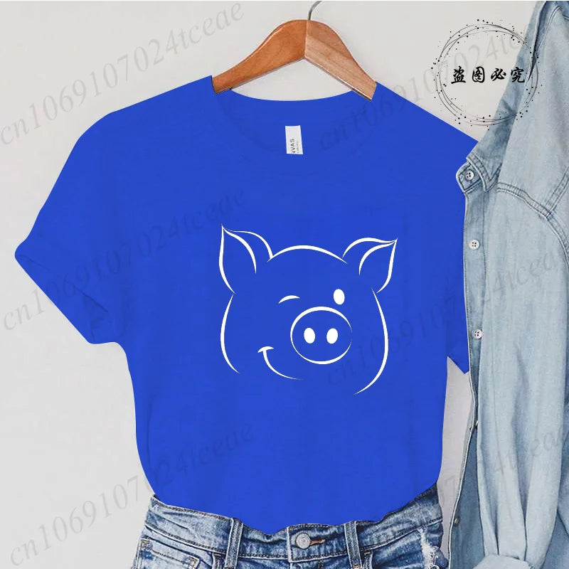 Cute Cartoon Pig Print Women's Summer T Shirt