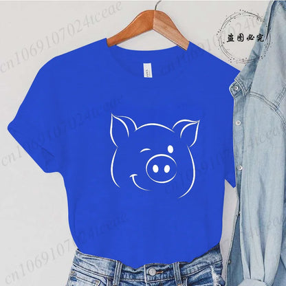 Cute Cartoon Pig Print Women's Summer T Shirt