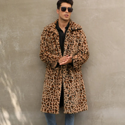 Men Fur Leopard Style Coat