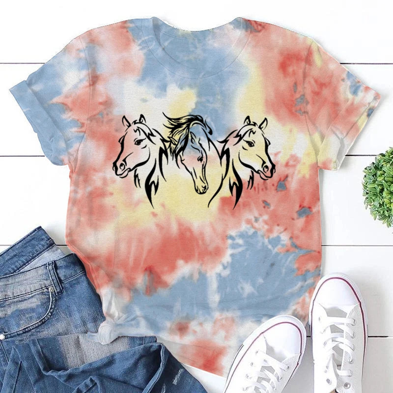 Water Horse Print T-Shirts