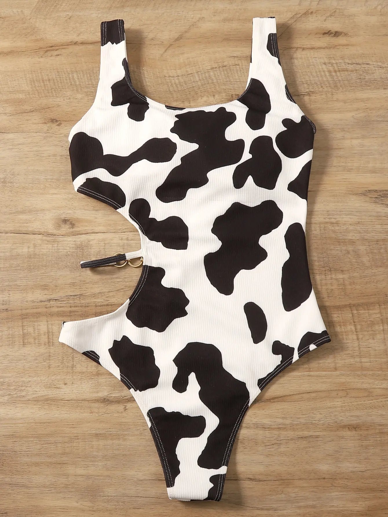 2025 Cow Print Rib Cut-out One Piece Swimsuit