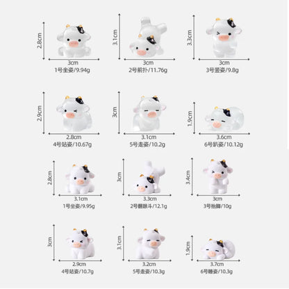 6 pcs Luminous Cartoon Cow Figurine, Glow in the Dark Accessories