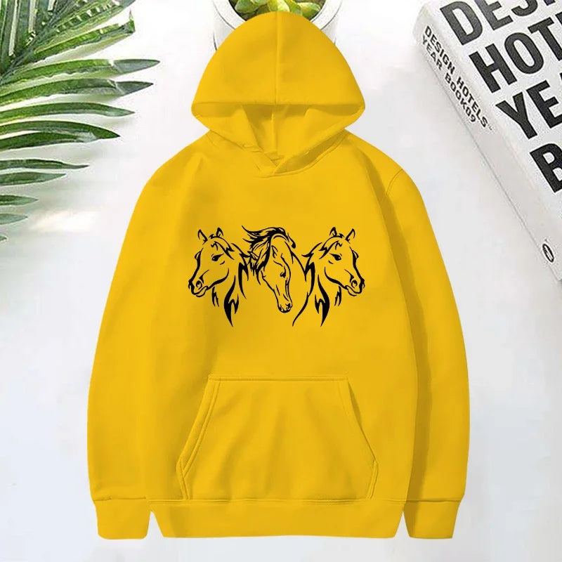 Three Horse Head Pattern Printed Hoodies