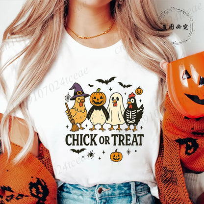 Women's T-shirt, Casual Halloween Chick or Treat Print T-shirt