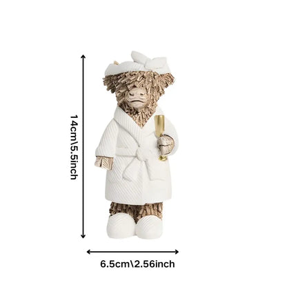 1 Country Style Highland Cow Holding Champagne Decorative Statue