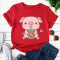 Cute Pig With Boba Tea Printed Women's T-shirts