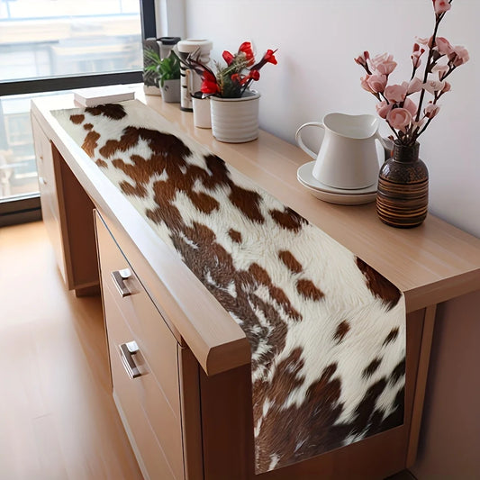 Brown Cowhide Printed Linen Table Runner