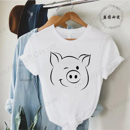 Cute Cartoon Pig Print Women's Summer T Shirt