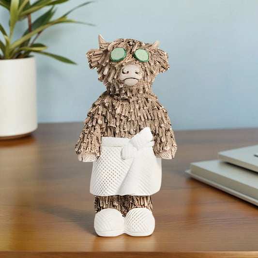 1 Piece of Highland Cow Wearing Bathrobe with Eyes Cucumber Statue
