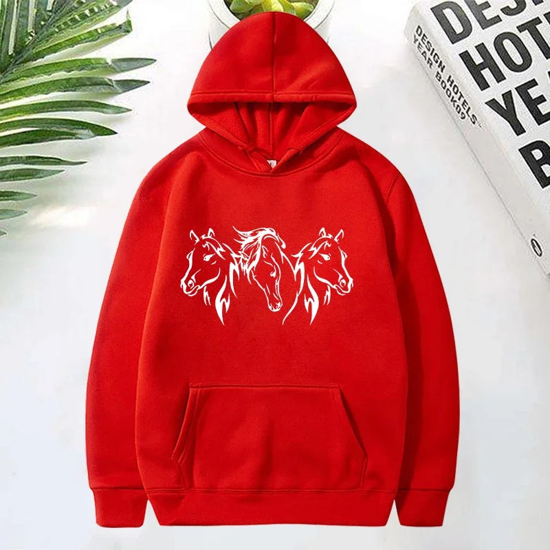 Three Horse Head Pattern Printed Hoodies