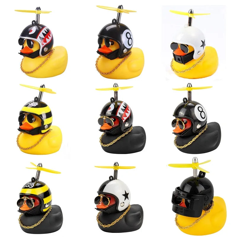 Yellow Duck Car Dashboard Decoration with Cool Glasses Propeller Helmet