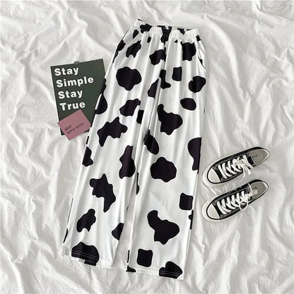Summer Vintage Cow Print High Waist Trousers