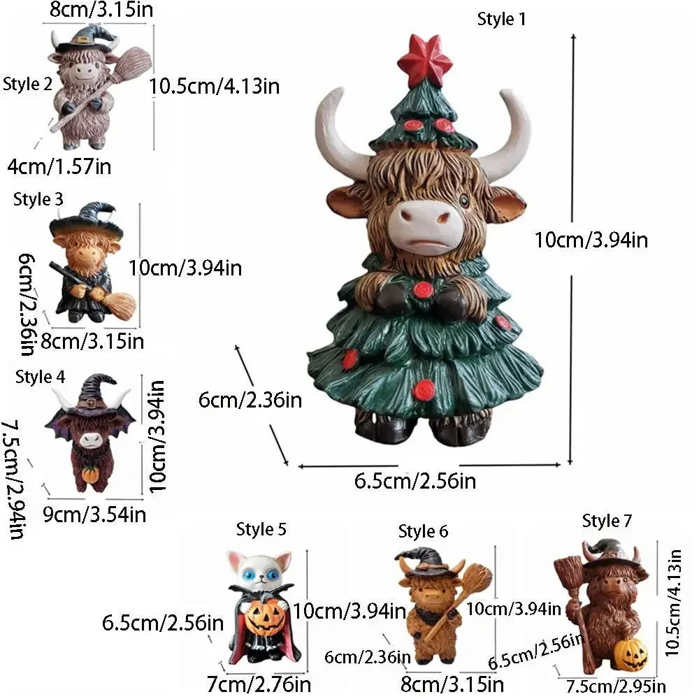Seasonal Tabletop Ornament Resin Christmas/Halloween Highland Cow Statue