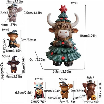 Seasonal Tabletop Ornament Resin Christmas/Halloween Highland Cow Statue