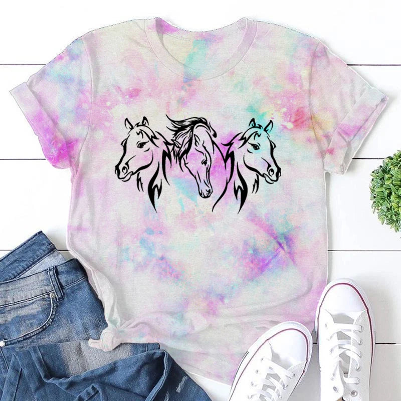 Water Horse Print T-Shirts