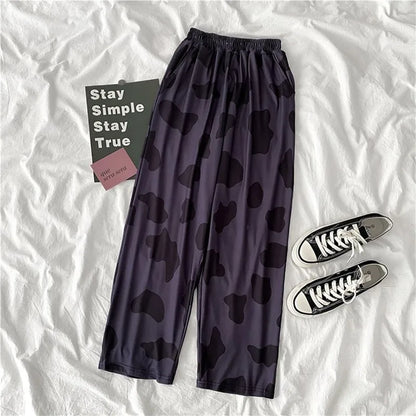Summer Vintage Cow Print High Waist Trousers